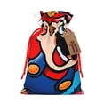 thumbnail image 1 of Pofeuu Sac Cadeau de Noël Imprimé Mario, Pochette en Toile de Jute avec Cordon de Serrage et Carte en Papier Kraft pour Emballage de Vacances, Fêtes et Anniversaires-Moyen, 1 of 7
