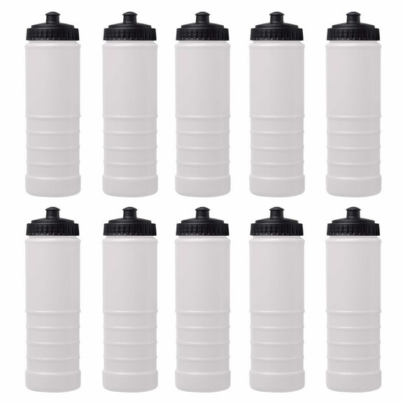 10 Plastic Water Bottles Set, 23 oz. - Screw-On Lid, Grip Design - White
