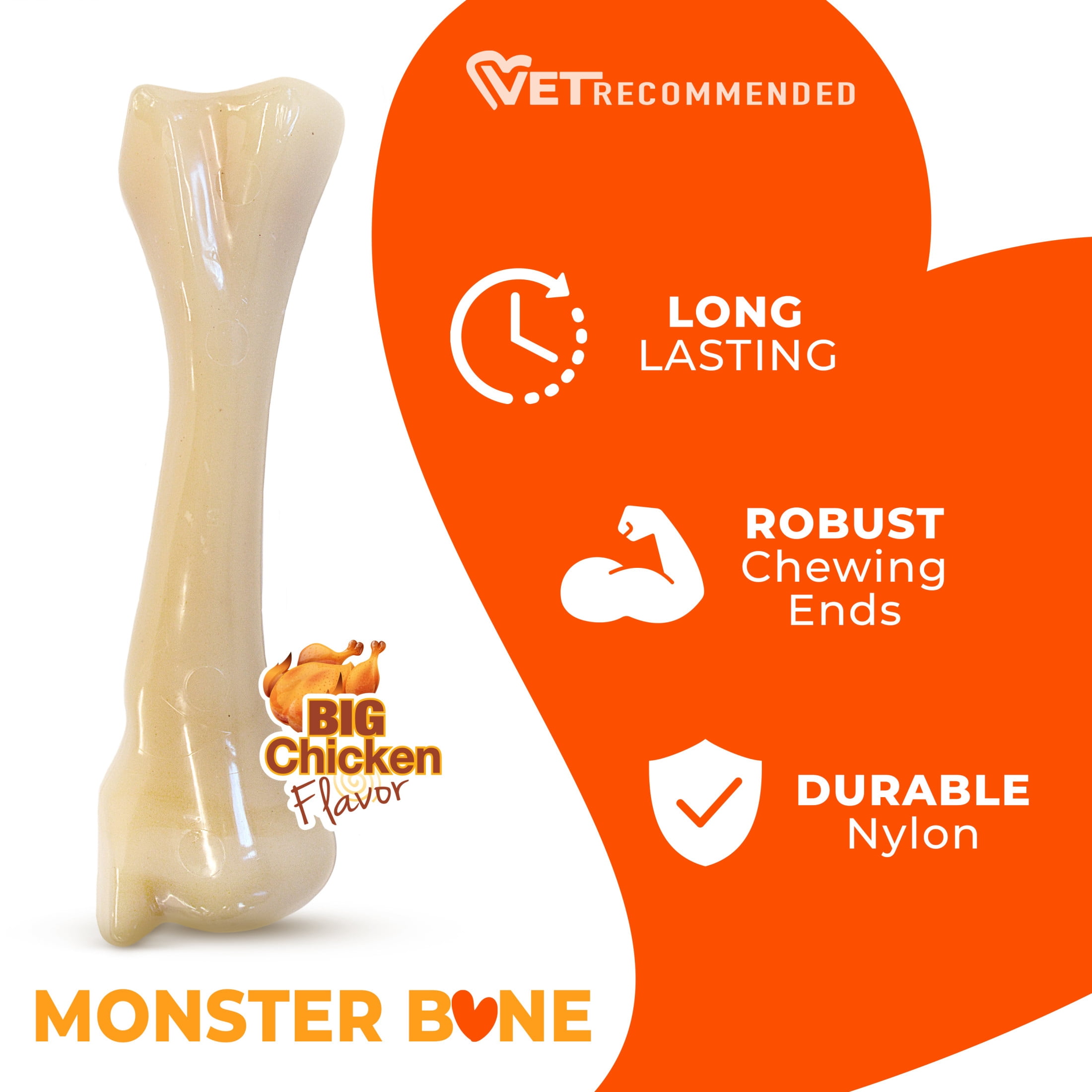 Nylabone Power Chew Monster Bone Dog Toy, Dog Chew Toy, Chicken Flavor, XX-Large, 1 Count
