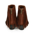 thumbnail image 4 of Women Suede Pointy Toe Fringe Chunky Heel Ankle Bootie CI89, 4 of 5