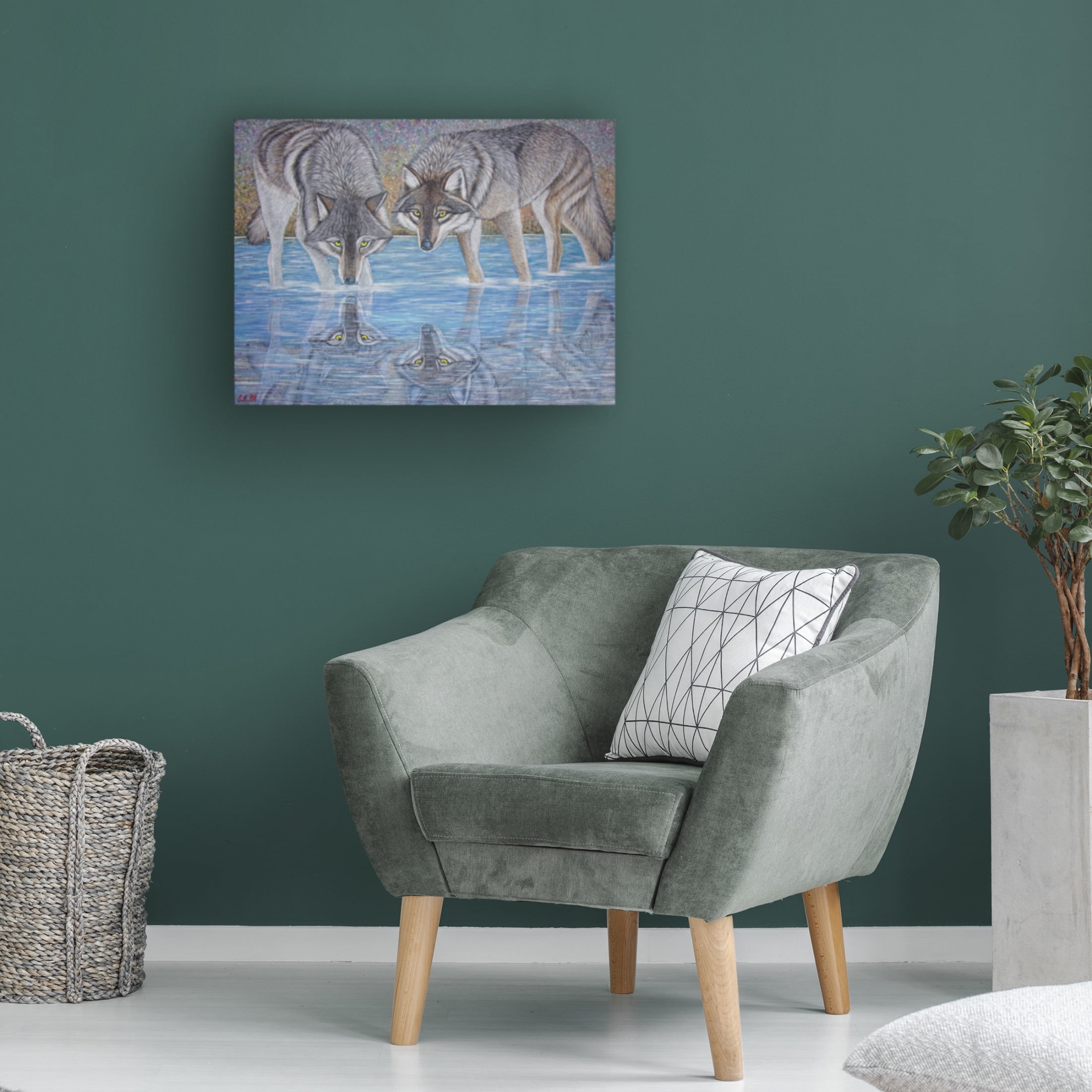 Canvas Wall Art - Sofya Mikeworth 'Wolves Reflection 2' Wall Art for Living Room, Bedroom, or Office Décor by Trademark Fine Art - 47 x 35 Inches