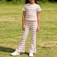 thumbnail image 2 of Zpanxa Girls Outfits Girls Striped Short Sleeve Tee and Flare Pants Set Ruffle Hem 2 Piece Casual Outfit, 2 of 5
