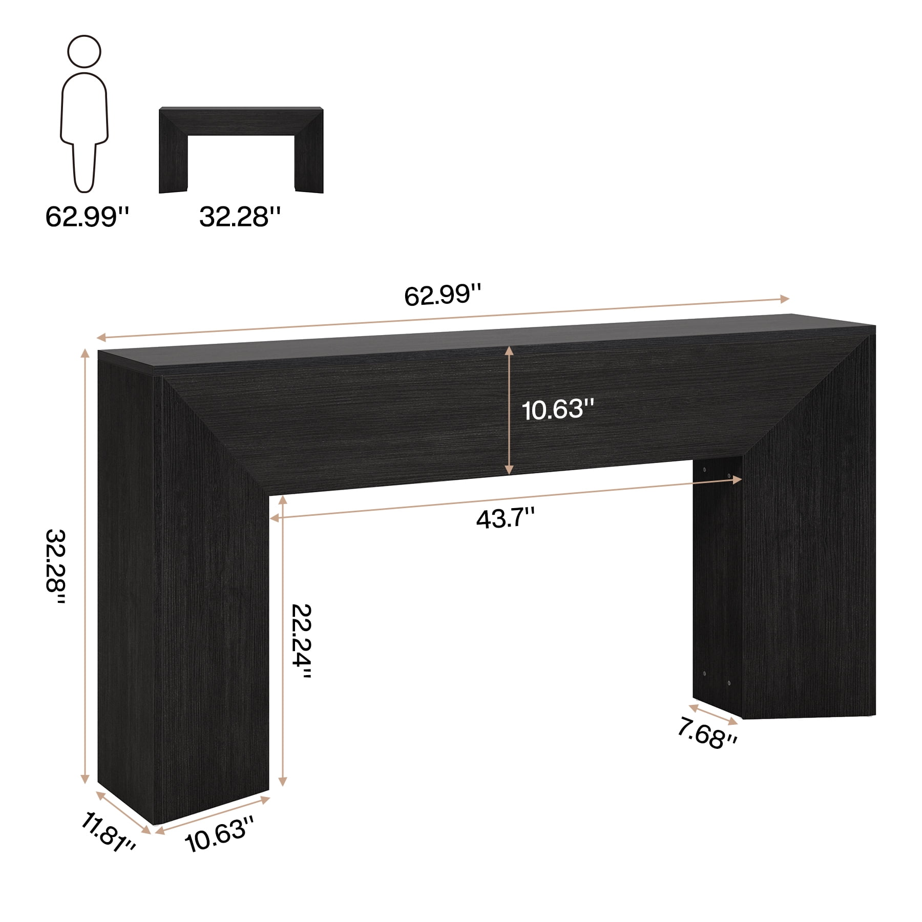 Tribesigns 63" Modern Wood Long Sofa Table Behind Couch, Console Table for Entryway, Black