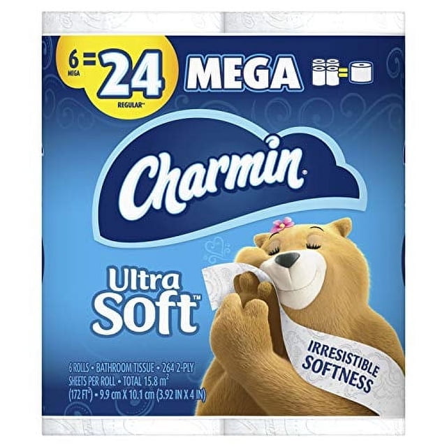 Papel higiénico Charmin Ultra Soft 6 Mega rollos 24 unidades tamaño normal
