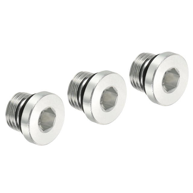 Tapa de ajuste de tubo de cabeza hexagonal interna Uxcell, tapón de socket de acero con rosca macho y anillo de sellado 3/8-24UNF 3