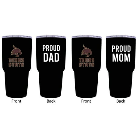 

R and R Imports Texas State Bobcats Proud Mom and Dad 24 oz Insulated Stainless Steel Tumblers 2 Pack Black
