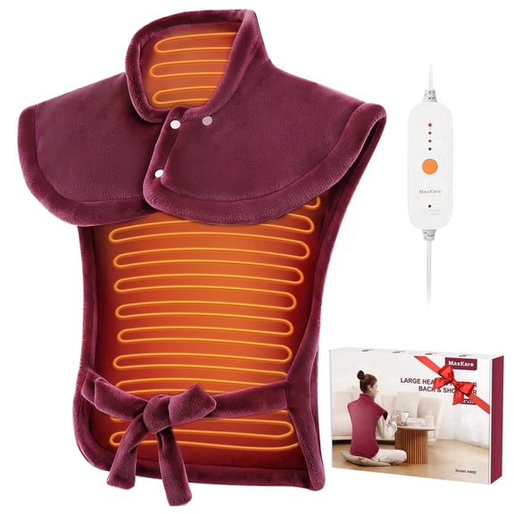 MaxKare Ultra Soft Heating Pad with 4 Heat Settings & Auto Shut-off for Full Body Stress Relief, 24"x33" - Red
