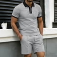 thumbnail image 2 of 2 Piece Casual Set for Men Knit Quarter Button Shirt with Shorts Half Zip Collared Top Drawstring Shorts Summer Matching Tracksuit 3XL, 2 of 5