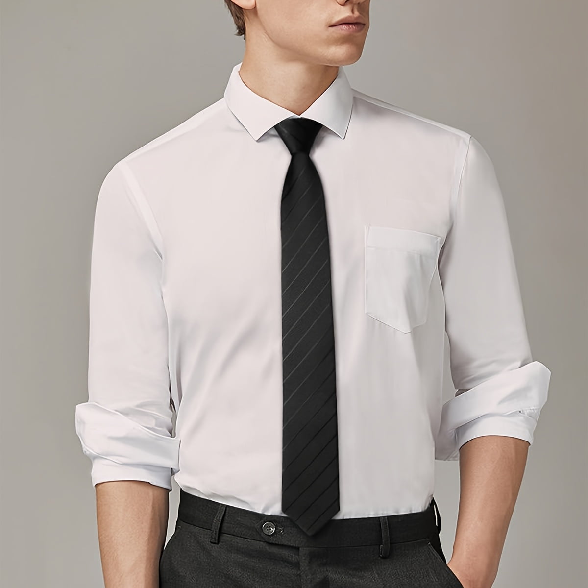 Men's 1200-count solid color polyester zipper striped tie set, classic retro business style tie, suitable for work, interviews, banquets and other occasions. Available in black, gray, navy blue and d