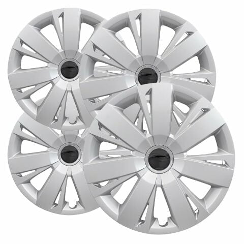 Fuel Rider Set of 4 16 inch Silver Snap-On Hubcaps Compatible With 11-18 Volkswagen Jetta, 15-17 Jetta S, SE, SEL Standard Steel Wheel Covers