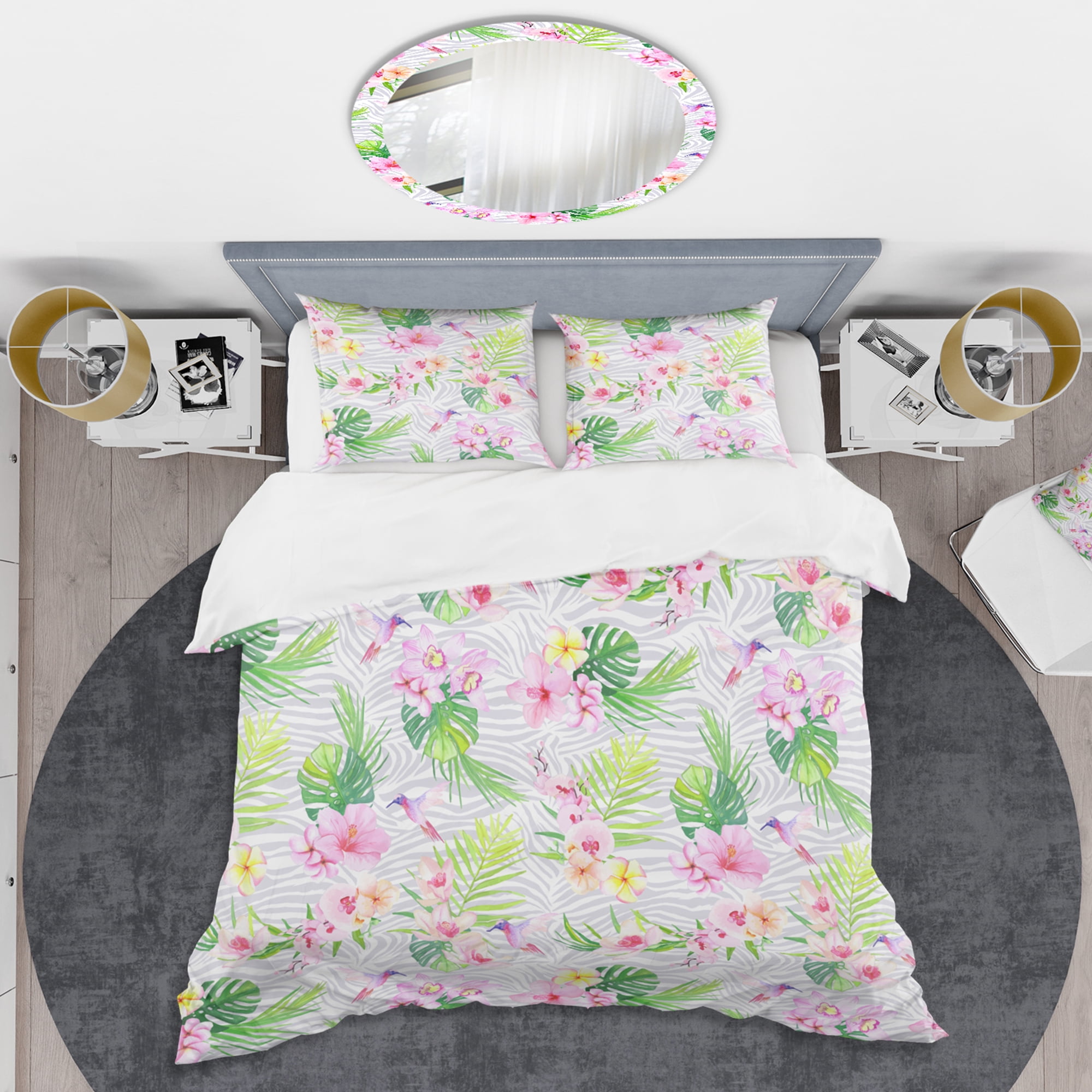 Designart 'Tropical Botanicals And Flowers VI' Mid-Century Modern Duvet Cover Set