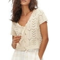 thumbnail image 3 of Women'S Summer Short Sleeve Crochet Shrug Tie Front Open Knit Cropped Cardigan Sweater Cover Up Rice Apricot Color M, 3 of 9