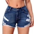 thumbnail image 1 of Aayomet Women's Mid Waist Ripped Hem Stretchy Denim Shorts with Pockets, Light Blue, XXL, 1 of 5