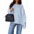 thumbnail image 3 of Women'S Oversized Crewneck Sweater Puff Long Sleeve Cable Slouchy Pullover Jumper Tops Blue L, 3 of 7