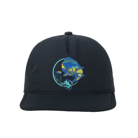 Navy Mahi Mahi 5-Panel Fishing Cap – Unstructured, Flat Bill Snapback, One Size
