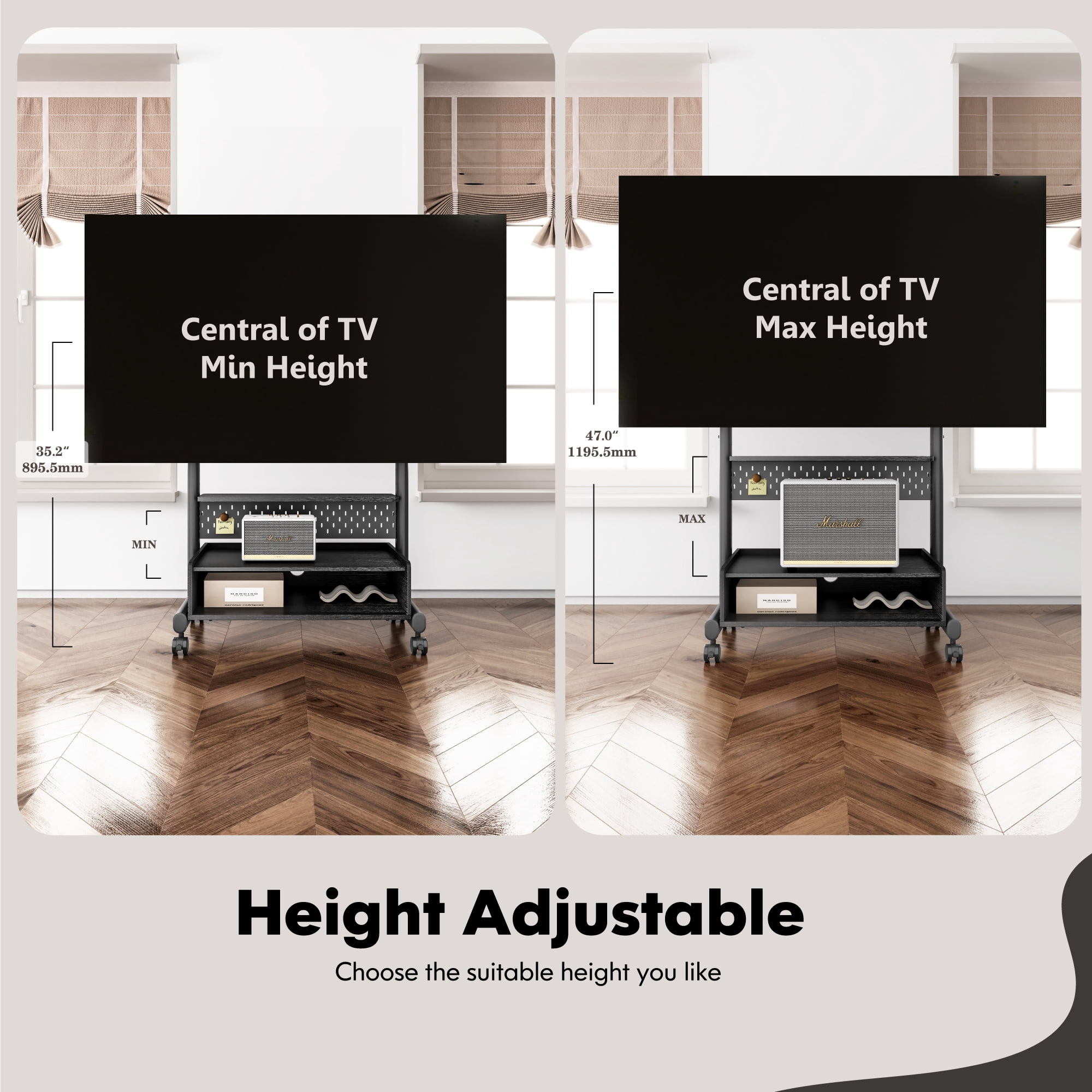FITUEYES Sturdy Rolling Floor TV Stand Mount for 40-85 inch,Height Adjustable,Black