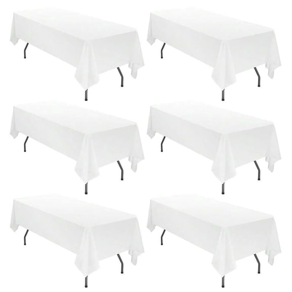 6 Pack White Polyester Tablecloths For 6 Foot Rectangle Tables, 60 x 102 Inch Washable Table Covers For Wedding Party Banquet