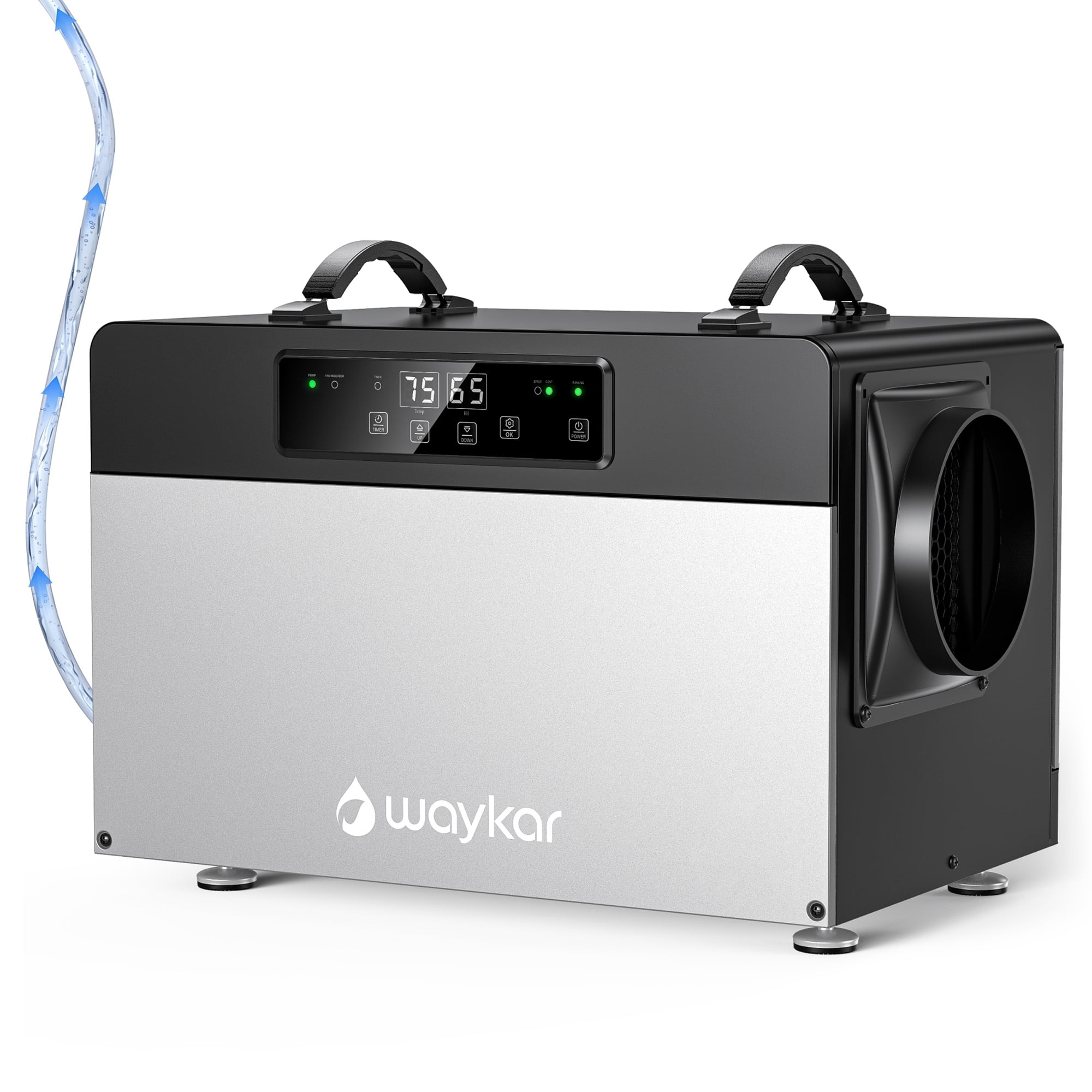 Waykar 125 Pint Dehumidifiers with Pump for Large Basement & Warehouses up to 6,500 Sq. Ft, Protable Dehumidifiers with Continuous Drain Hose