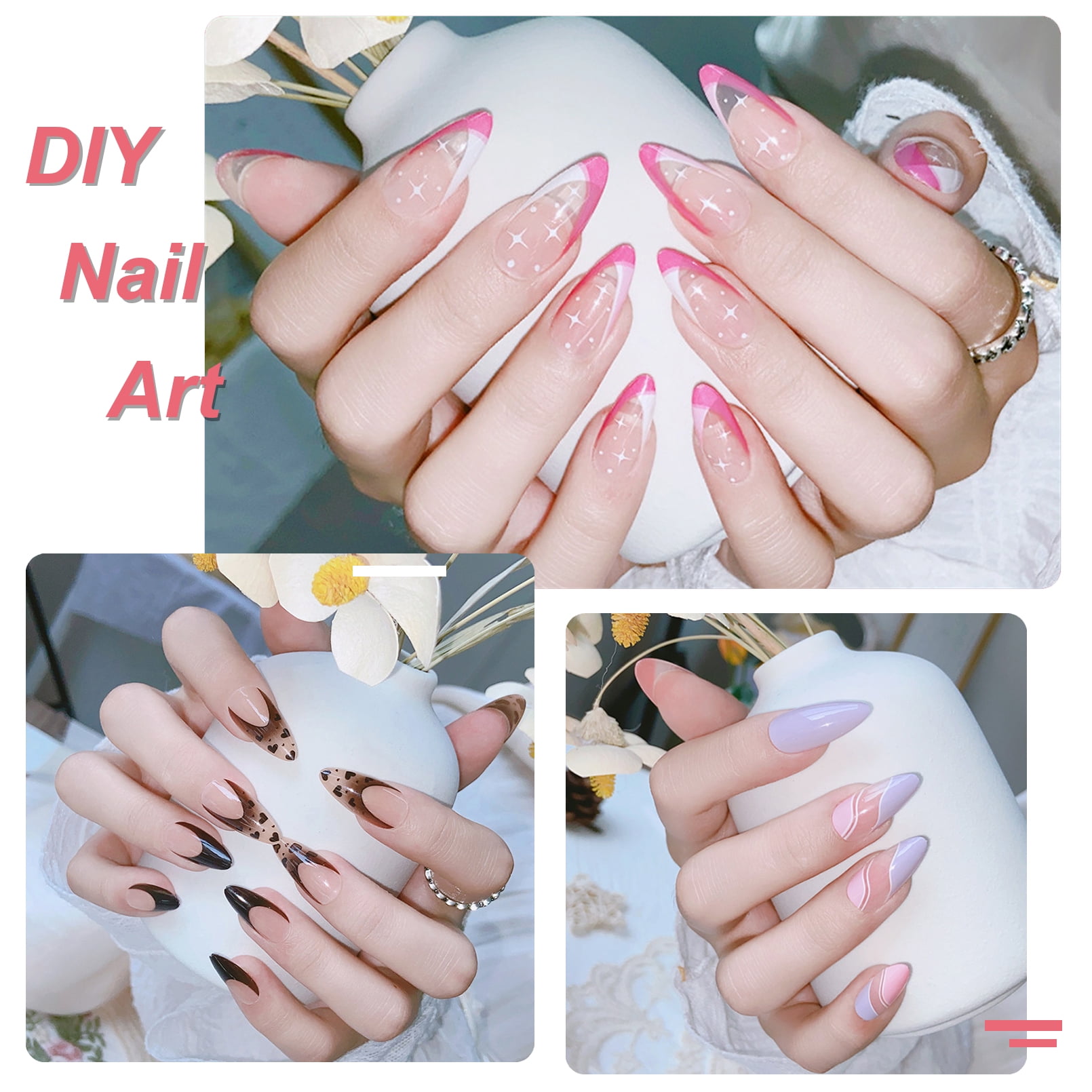 FITDON 240PCS Stiletto False Nail Tips, Clear Medium Almond Acrylic Nail Tips Full Cover Artificial Fake Nails