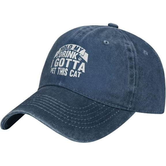 Hold My Drink I Gotta Pet This Cat Unisex Baseball Cap Vintage Cotton Men Women Low Profile Dad Hat Adjustable Black