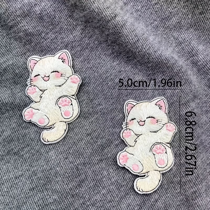 2pcs Cute Cartoon Cat Iron-On Embroidery Patches Set for DIY Decoration on Hats, Backpacks, and Clothing
