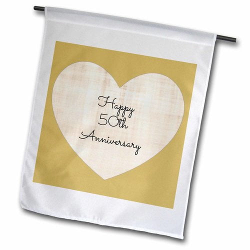12 x 18 3dRose fl_221903_1Happy 50Th Anniversary with Gold Colored Heart Background Garden Flag 