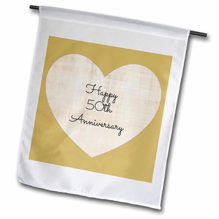 3dRose Happy 50th Anniversary with gold colored heart background  Garden Flag  12 by 18-Inch