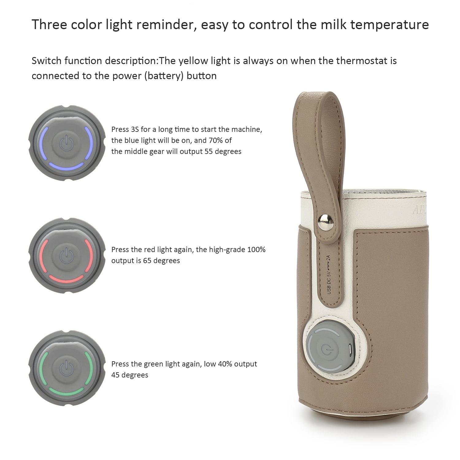 Baby Bottle Warmer USB Baby Bottle Warmer Bag Portable Feeding Bottle Warmer Baby Thermostat Bag for Travelling Outdoor