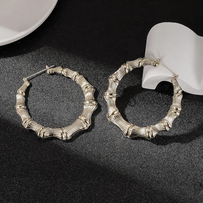 Yomhary Silver 90s Large Bamboo Hoop Earrings for Women - Walmart.com