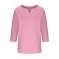 thumbnail image 5 of Summer Saving Womens Shirts, Xunlbb Women's Solid Color 3/4 Sleeve Overlapping V-Neck Pullover Casual Fashion Tops(Pink,S), 5 of 6