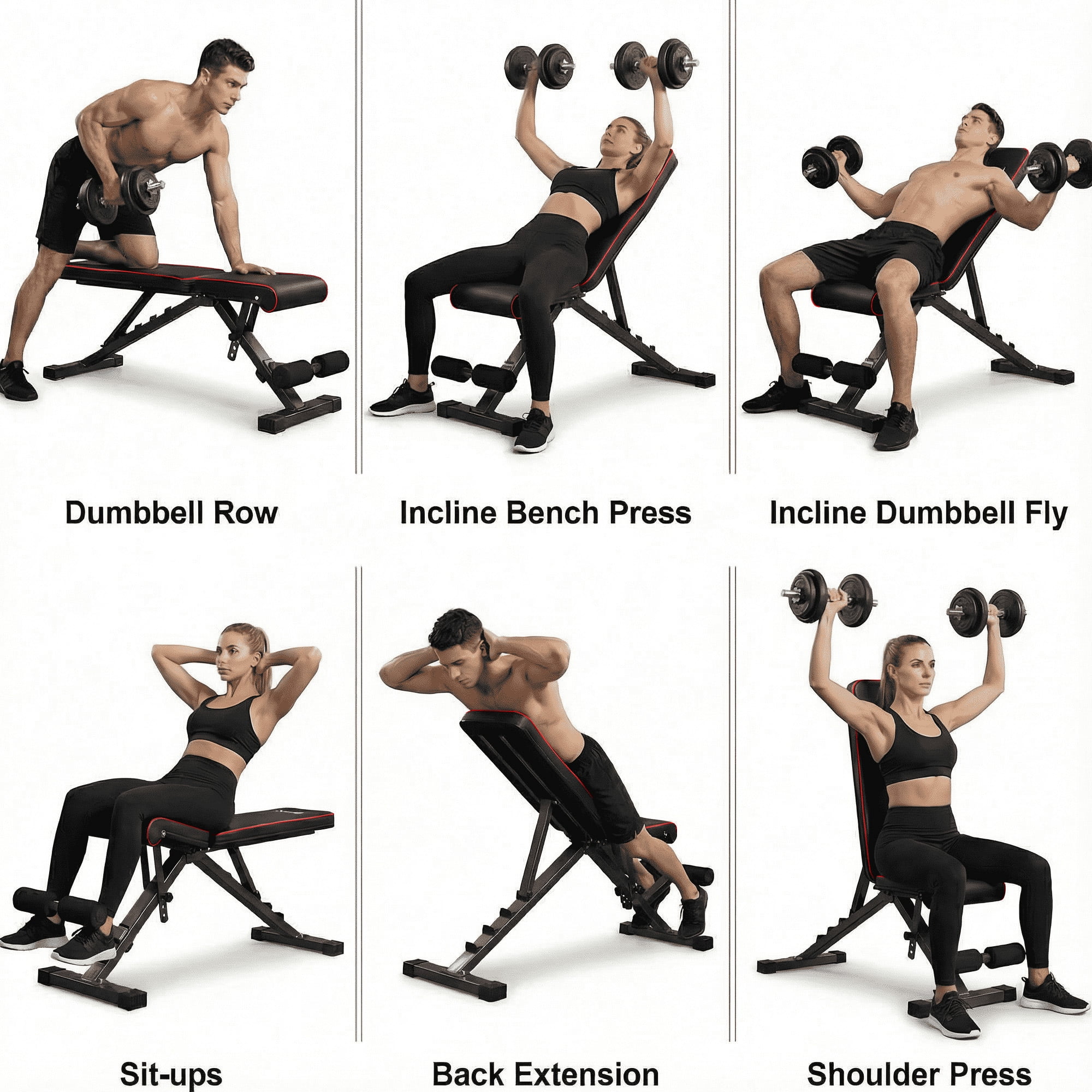 GVDV Adjustable Weight Bench for Full Body Workout, Foldable Bench for Home Gym Strength Training