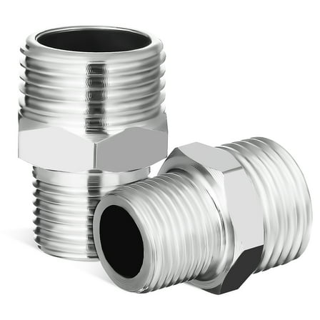 2pcs Reducer Faucet Adapters Stainless Steel Pipe Fittings Male-To-Male Hose Connector Water Pipe Adapter Plumbing Couplings 1/2 To 3/8