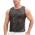 thumbnail image 4 of USNSM Men's Fashion Sequin Tank Top Sparkly Metallic Sleeveless Crew Neck T Shirt Trendy Party Cropped Top for Men Black XXL, 4 of 7