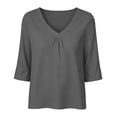 thumbnail image 5 of cocolona Womens Summer Trendy Tops V Neck 3/4 Sleeve Pleated Shirts Dressy Casual Solid Color Blouses, 5 of 6