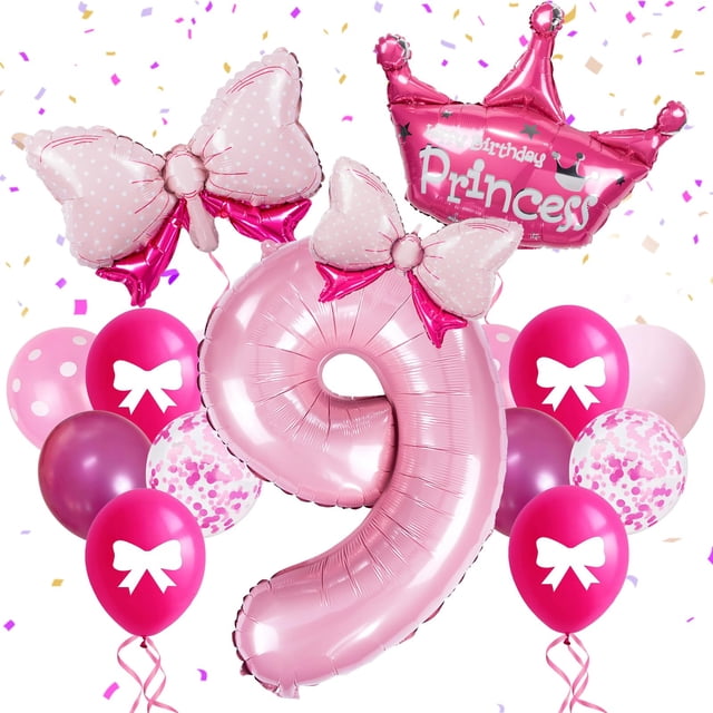 Set de globos FJZEPIN número 9 rosa de princesa de 32"