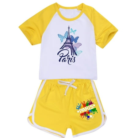 

Boys and Girls French Tower Tourism Commemorative Print Color Block Sleeves T Shirt Shorts Casual Clothing Set 3 Sweats for Teen Girls Clothes for Girls 2t Your Driver Has Arrived Anime Clothes
