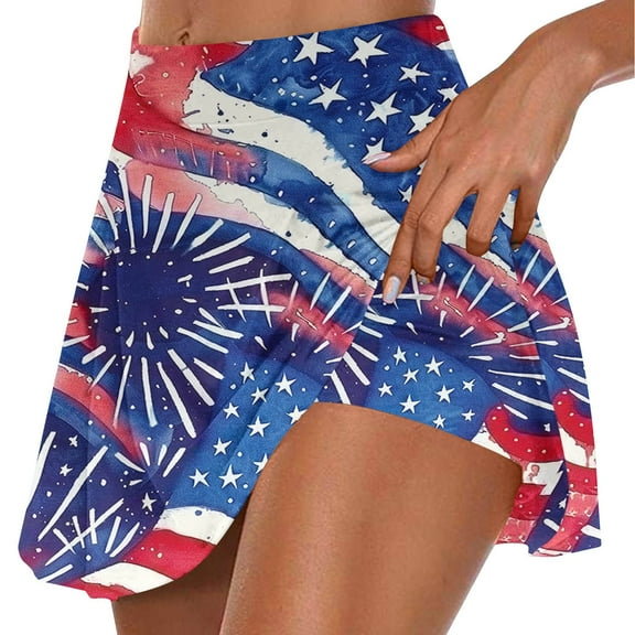 Jacenvly New Under Skirt Shorts Women Trendy Women's Summer Pleated Tennis Skirts Athletic Stretchy Short Yoga Fake Two Piece Trouser Skirt Shorts Lightweight Blue