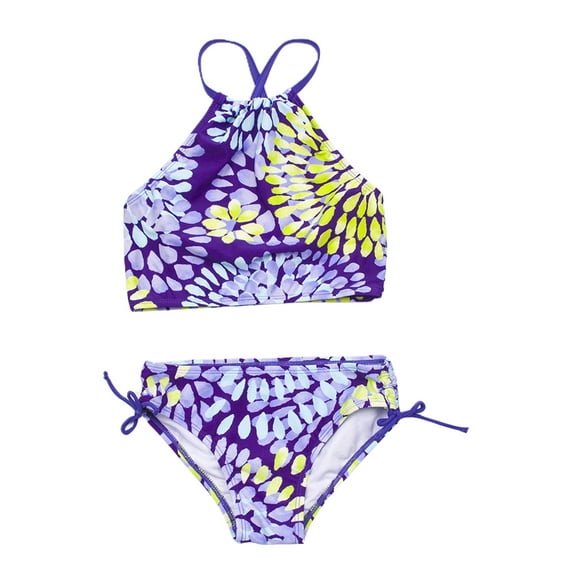 Bagilaanoe 2 Pcs Girl Swimwear, Floral Tops Drawstring Bikini Bottoms Suit