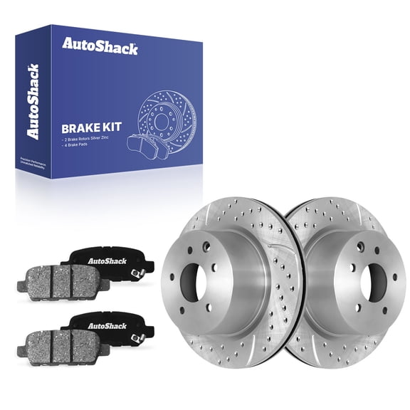 AutoShack Rear Vented Drilled & Slotted Silver Zinc Coated Brake Rotors   Ceramic Pads 6-PC Brake Kit Replacement for 2007-2008 INFINITI G35 2008-2010 INFINITI EX35 SilverShield Pro 12.11" (307.7 mm)