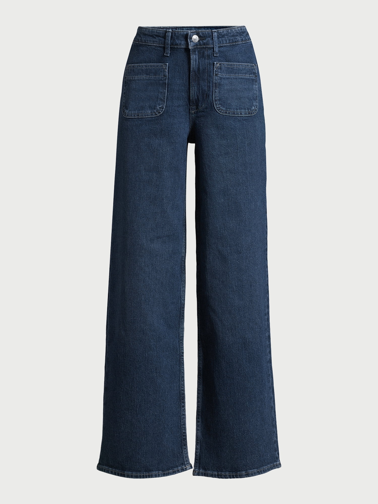 Free Assembly Women's and Women's Plus Wide Leg Jeans with Patch Pockets, 30", 32", and 34" Inseams, Sizes 0-26W