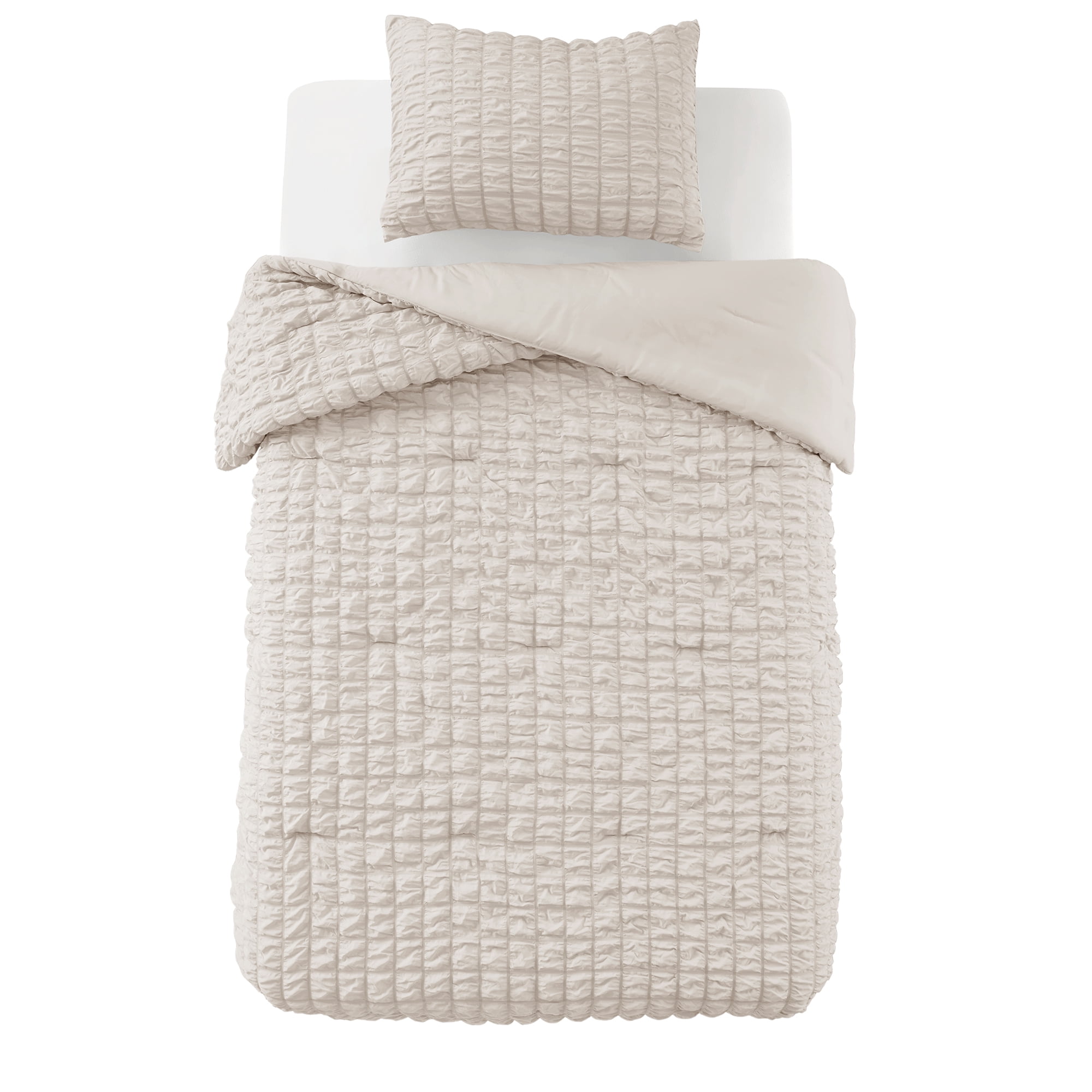 Mainstays 2-Piece Seersucker Comforter Set, Stone, Twin/TXL, All Ages, Unisex