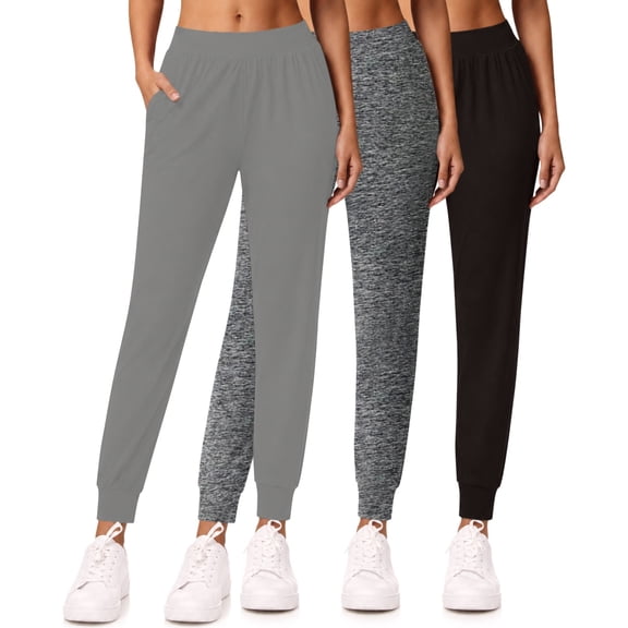 Sweet Hearts 3-Pack Womens Joggers with Pockets- Elastic Waist Soft Sweatpants for Women Yoga Pants Made in USA