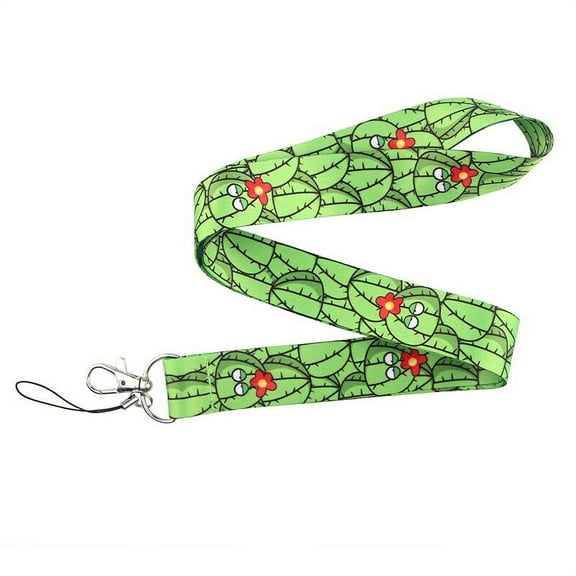Anime Source Cartoon Design Cactus With Eyes Green Plant Lanyard Keychain ID Badge Holder