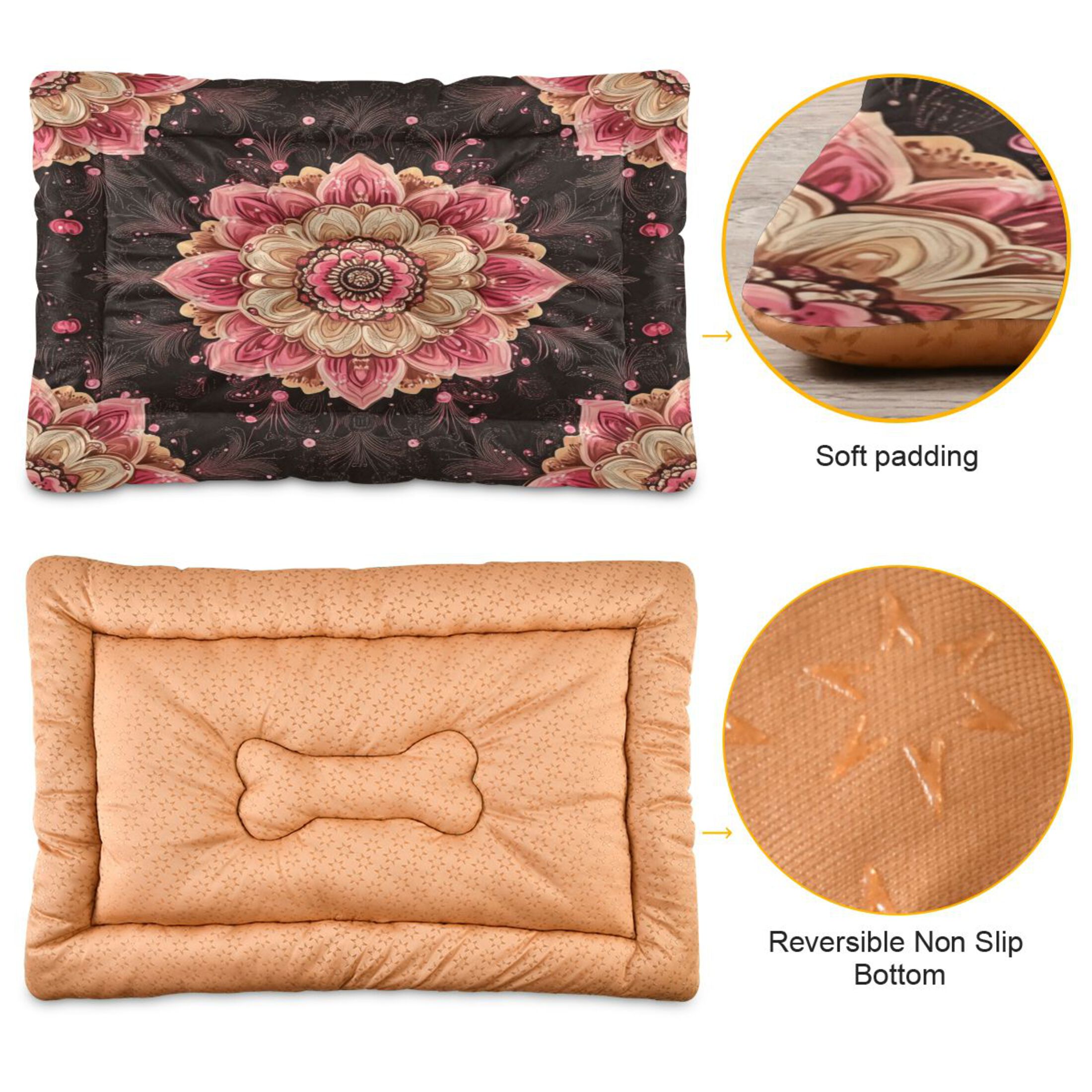 Qxltty Pink Mandala Flowers Ped Pad Wear-resistant and Hard to Bite Through Sleeping Pad for Small Medium Large Dogs Winter Pet Bed 36×24in