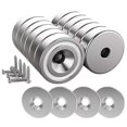 thumbnail image 1 of 12 Pcs Neodymium Magnets 10KG force 20 x 7 mm with hole and capsule, countersunk pot magnet with screws and 12 steel pads, 1 of 4