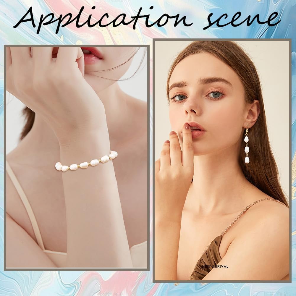 1 Box 100PCS Ivory Baroque Rice Oval Shaped Pearl Beads with Holes Natural Cultured Freshwater Summer Irregular Loose Pearls Bead Bulk for Jewelry Making Bracelets Necklace Diy Craft Supply