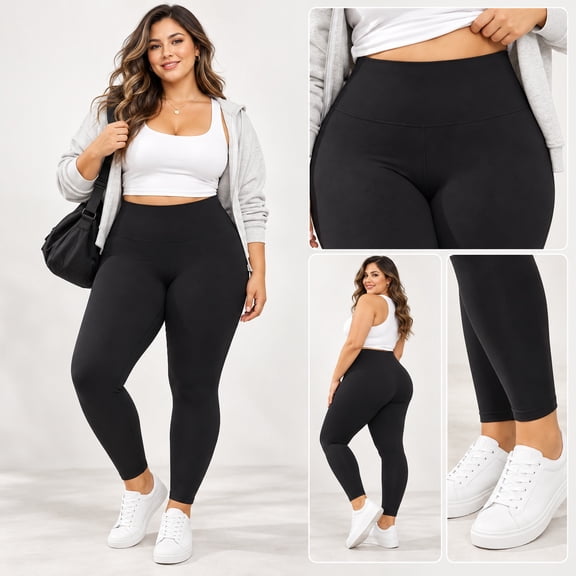 SYMOID Womens High Waisted Leggings, Buttery Soft Workout Yoga Pants, Black, 1 Pack,Size 3XL