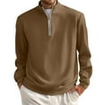thumbnail image 2 of Resicozy Men's Quarter Zip Sweater Zip Up Casual Solid Color Pullover Waffle Mock Neck Turtleneck Brown 2XL, 2 of 6