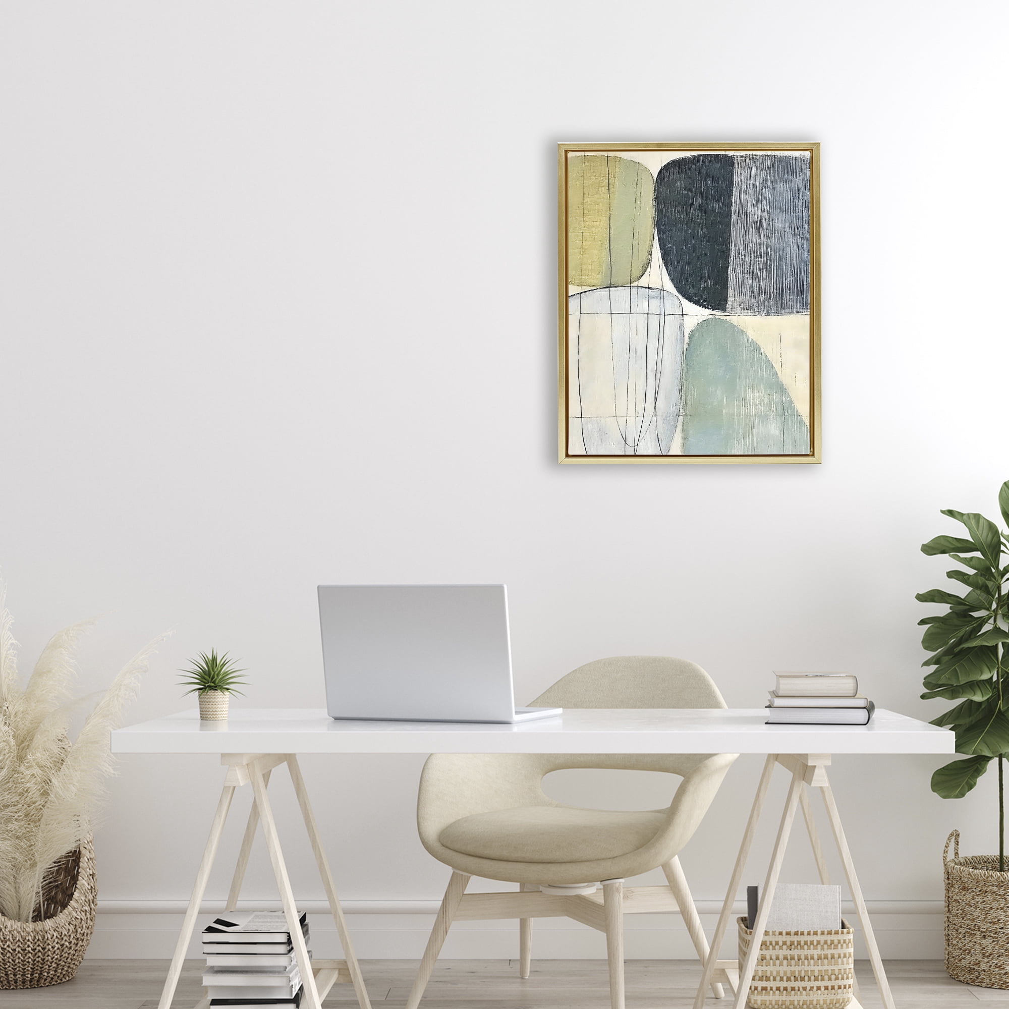 Stupell Industries Modern Organic Composition Gold Framed Floater Canvas Wall Art, design by Riley B
