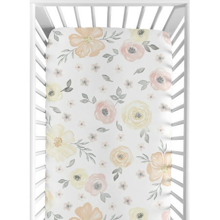 UPC: 0846480082903 | Watercolor Floral Yellow And Pink Fitted Crib Sheet by Sweet Jojo Designs